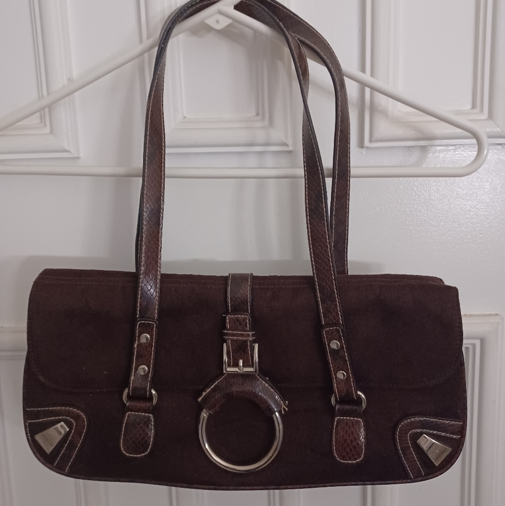 Brown Faux Suede aligator/snake skin Fall Winter Shoulder Bag Purse + FREE Gift